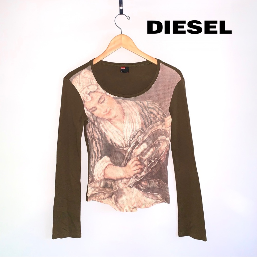 Diesel Brown and Cream Artistic Long Sleeve Top